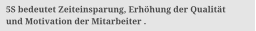 5S bedeutet Zeiteinsparung, Erhhung der Qualitt  und Motivation der Mitarbeiter .